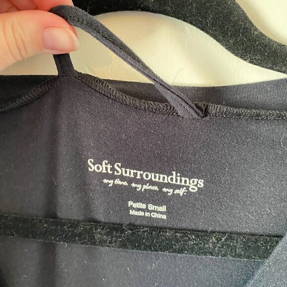 Soft Surroundings Stretch Knit Faux Wrap Midi Dress Black Modal Blend - Picture 4 of 6